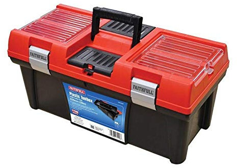 Faithfull FAITB20 Plastic Toolbox with Organiser Lid and Tote Tray 52cm (20in), Red / Black