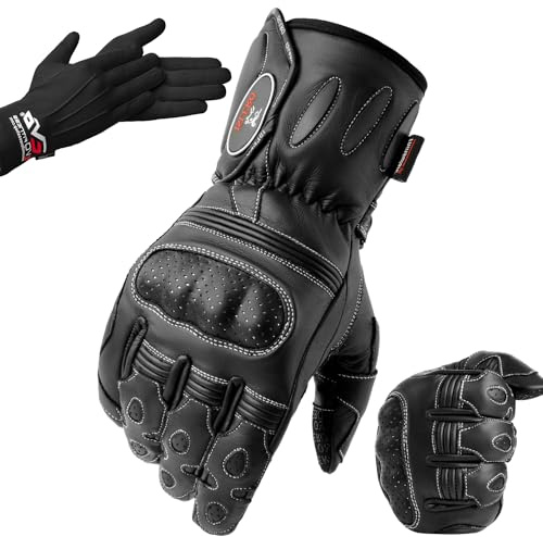 Islero Professional Leather Motorbike Motorcycle Gloves Windproof Waterproof Carbon Fiber GEL Knuckle (Small)