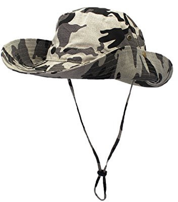 Damen Herren Outdoor Sonnenschutz Bucket Hut Fischerhut Baumwolle Two Way to Wear für Kopfumfang 55-62 cm Khaki Camouflage