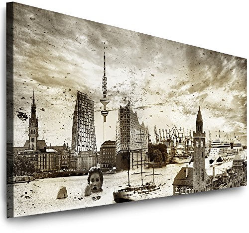 Julia-Art Leinwandbilder - 200 mal 80 cm Bild Hamburg Skyline, Stadt Wandbilder sind fertig gerahmt - Verschiedene Motive - Kunstdrucke XXL Panorama Ha-01-10