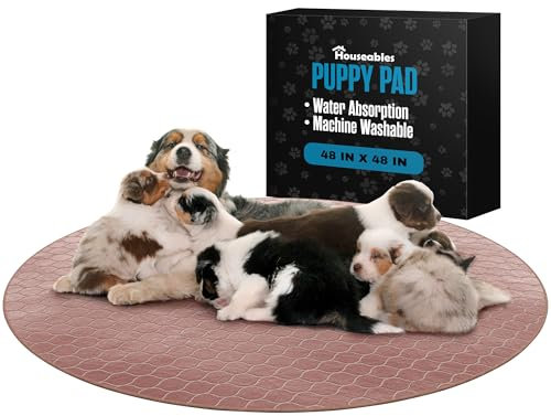Houseables Welpenunterlage, waschbar, 121,9 x 121,9 cm, groß, braun, rund, wasserdicht, Uriniermatten, Tierbett, Haustier-Trainingsbedarf, Kiste, Laufstalleinlage, schmutzabweisende Inkontinenzlösung