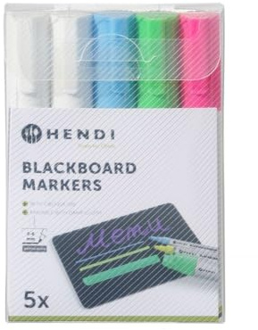 HENDI Kreidemarker, mit schräger Spitze, 1x pink, 1x grün, 1x blau und 2x weiß, Strichstärke von 2 bis 6mm