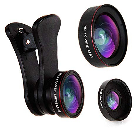 Empire of Electronics Phone Camera Lens Kit for iPhone, Samsung & Cell Phones | 3 in 1 Fisheye Lens, Wide Angle Lens and Macro Lens Attachment | Travel Size plus Accessories