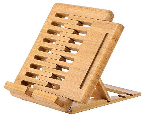 Decopatent Luxus Kochbuchständer aus Bambusholz - Buchhalter für u.a. Tablet, Kochbuch (als Bücherstand in der Küche) oder Buch - Verstellbar & klappbar