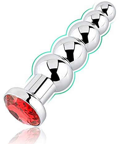 Roluck Analplug con perle metalliche e 5 sfere graduabili, plug anale con gemma, dildo anale, giocattolo sessuale per donne e uomini (Rosso)