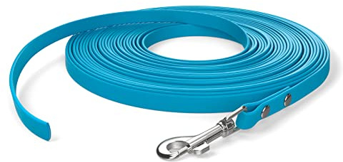 10m Schleppleine, Hundeleine, 1 Karabiner, Cyan-Blau, extra schmal, schmutz- und wasserabweisend