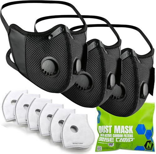 BASE CAMP M Cross Dust Mask, Reusable Breathable Comfortable Sport Safety Work Mask with Extra 6 Activated Carbon Filters for Woodworking Construction Sanding Gardening Sawing