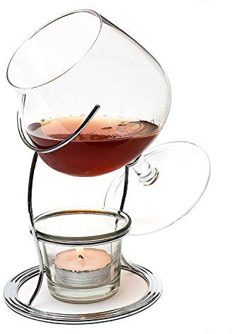 Bar Amigos – Chauffe verre à brandy et cognac avec bougie chauffe-plat et support en cuivre (argenté)