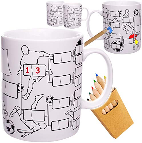 alles-meine.de GmbH 4 TLG. Set Kaffeetassen/Henkeltassen - Fussball - Spielergebnis - Spielstand - Tippspiel - Porzellan/Keramik zum Bemalen inkl. Buntstifte - Teetasse - T..