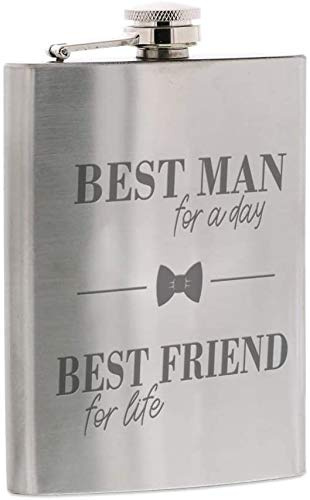 Edelstahl Flachmann Mini mit Gravur - Best Man for A Day Best Friend for Life - Geschenkidee für Trauzeugen - Taschenflasche - Geburtstagsgeschenk - Groomsmen - Beste Freunde - STEMPEL-FABRIK