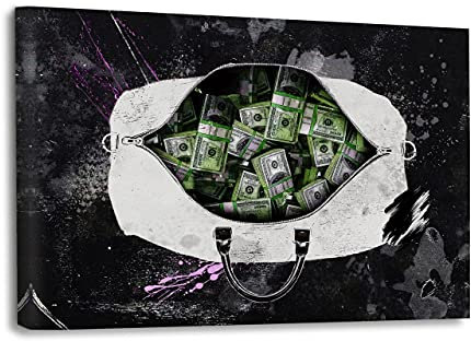 Hustling Sharks Motivationsbilder als XXL Wandbild Die Tasche voller Geld - Premium Leinwandbild im Querformat (90 x 60 cm)