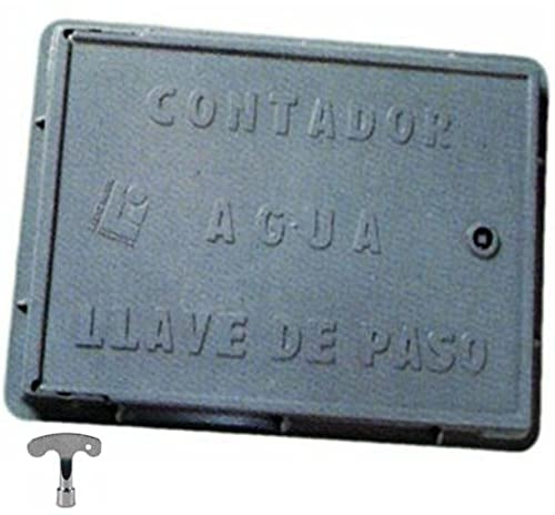 BricoLoco Tapa caja contador agua exterior o interior con puerta. Registro con cerradura y llave. Fabricado en fibra de vidrio. Con inscripción. Cubre contador. ((Medida 30x40 cms.))