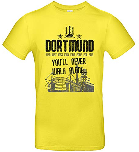 Alsino Herren T-Shirt Dortmund (3) You'll Never Walk Alone mit Jahreszahlen Schwarz Gelb Ruhrpott Finale und Stadion aus Baumwolle Damen Unisex Pokal S - 3XL