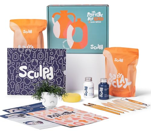 Sculpd - The Original Pottery Kit - Complete Air Dry Clay Kit for Adults Includes Sculpting Tools, Varnish, Paint Brushes, Guides, Arts & Crafts Sets, Gloss Varnish