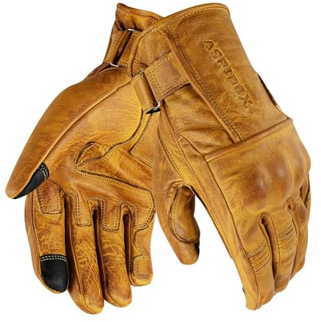 Motorradhandschuhe aus Leder mit Protektoren Cafe Racer Chopper Custom Wax Gelb Touch