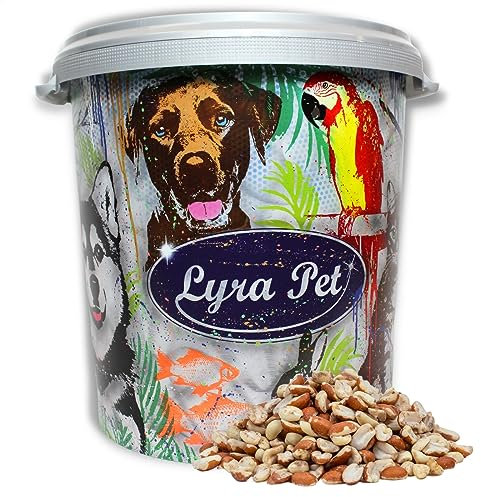 Lyra Pet® | 10 kg Erdnusskerne Splits gemischt blanchiert & mit Haut in 30 L Tonne | Ballaststoffreiches Wildvogelfutter | Teilblanchierte, Geteilte Erdnüsse | Ideal im Sommer & Winter