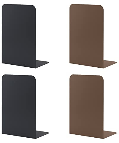 MSDADA Buchstützen aus Metall L, 102x203x135mm, 2 Paar CD Buchständer Kinder, Bücherregal für Schule Zuhause Büro Bibliothek Decorative(Schwarz+Braun)