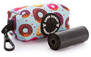 SUPER DOGGY Dispenser per Sacchetti per Cacca di Cane - Porta Sacchetti con Disegni per Guinzaglio - Buste per Premi e Accessori per Animali Domestici - Include per Bustine Cani (Donuts)