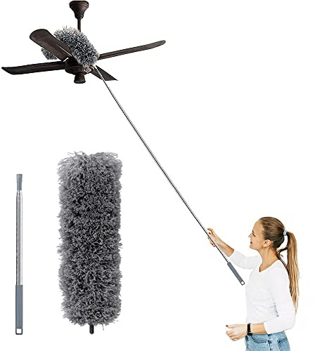 Feather Duster Extendable, Jaragar Microfiber Duster with Extension Pole 30 to 100 inch, Bendable Head Dusters for Cleaning High Ceiling Fan, Interior Roof, Cobweb, Furniture & Cars Gap Dust