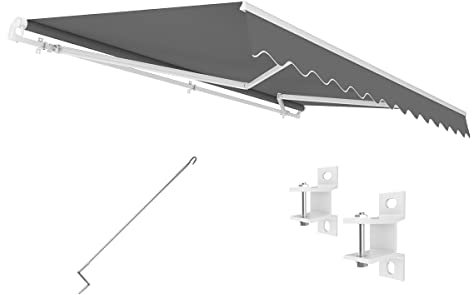 Eclipse Gelenkarmmarkise Economy 2,5x2m mit Handkurbel Markise Sonnenschutz Balkon Terrassenüberdachung Markisenstoff 280g/m² Polyester (PE) inklusive UV-Schutzfaktor 50+, Markisentuchfarbe: Grau