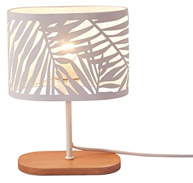 OuXean Petite lampe de chevet, lampe de bureau E14 avec socle en bois et abat-jour en métal pour chambre bar chambre d'enfant, blanc (sans ampoules)