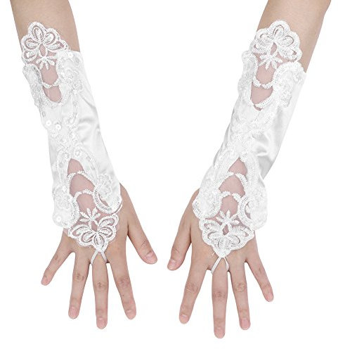 Brauthandschuhe Damen Elegant Hochzeithandschuhe Lange Spitzenhandschuhe Blumen Armlinge Fingerlose Handschuhe 1920er Stil Mädchenhandschuhe Elastisch Brauthandschuhe für Hochzeit Party Tanzen