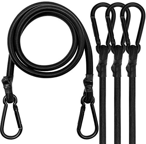Spanngummi mit Karabiner, Expander mit Karabinerhaken 4er Set, 80cm Gepäckspanner schwarz, 100% Latex Gummispanner für Sonnensegel, Tarps, Garten, Fahrrad, Auto, Ladung