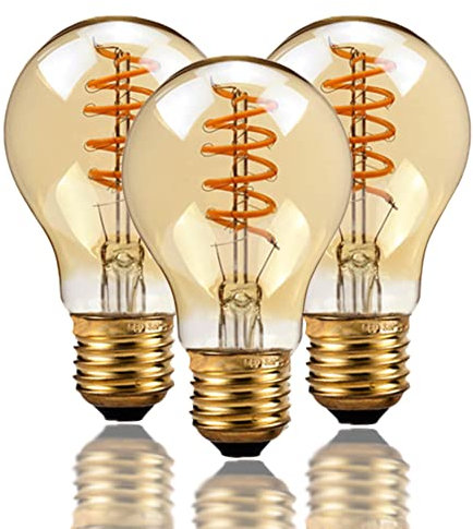 Lampadine LED E27 Vintage Dimmerabile 4W (Equivalenti a 40W), Edison LED E27 Filamento Decorativo, Luce A60 LED Retro, Luce Calda 2300K, CRI>80, Vetro Ambrato, 3-Pack