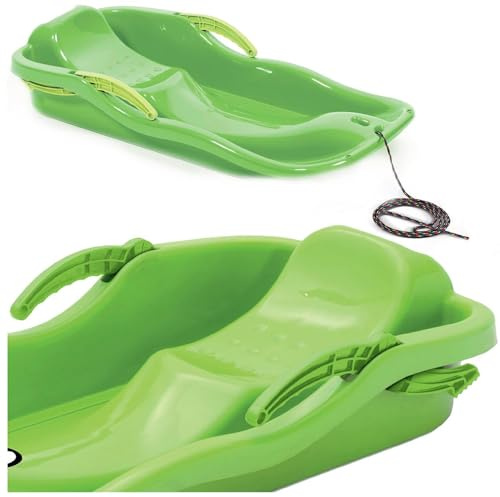 Prosperplast Schlitten Schneerutscher Race S - grün | schneller Kunststoffschlitten für Schnee & Abfahrten | robust & frostbeständig | leicht & kompakt | für Kinder mit Zugseil und Bremse
