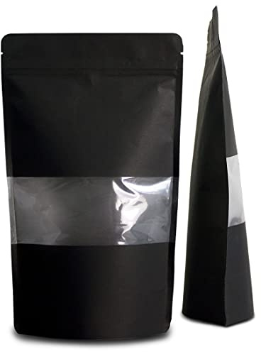 Lacers Klimaneutrale Standbodenbeutel aus Kraftpapier mit SICHTFENSTER in versch. Farben, Nachhaltig, ALU-Frei, Druckverschluss, UV Schutz, hohe Barriere-Eigenschaft (100, Schwarz, 100ml)
