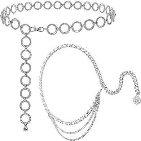 GANMFOYC 2 Stück Damen Gürtel Mode Metall Kettengürtel Legierung Taille Gürtel Einstellbare Taillenkette Damen Mehrschichtig Bauchkette Gürtel Verstellbare Kettengürtel Körperkette Schmuck