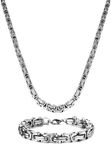 LOCCY Königskette Silber Herren Edelstahl, 4/5/6/7/8 mm Königskette Halskette aus Edelstahl Armband Set, Länge 51-71cm