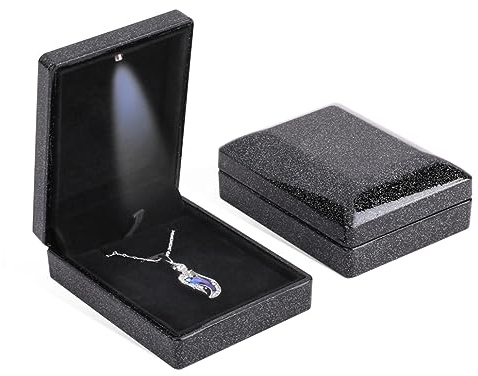 iSuperb 2PK LED beleuchtete Pendelbox Rotwein Halskette Box Armband Aufbewahrungshalter Ringbox mit Lichtern Schmuck Geschenkboxen für Frauen (Pendelbox) (Starry Black)