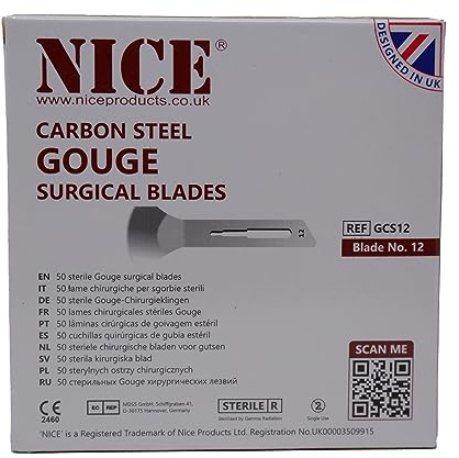 50 x NICE No.12 Gouge Sterile Carbon Steel Blades GCS12 for Manicure and Pedicure