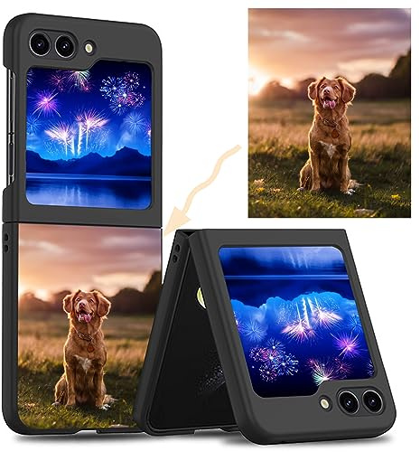 CAXKJE Black Personalisierte Schutzhülle für Samsung Galaxy Z Flip 5 (6.70 Zoll),mit Eigenem Foto Bild Text Individuelle Schutzhülle,PC Handyhülle Ultra-dünne Stoßfestigkeit Case,ZT1 - Black