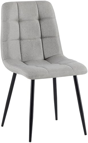 CLP Chaise de Salle a Manger rembourree Antibes, Chaise de Cuisine avec Dossier et pietement Metal Noir, Jusqu a 150 kg, Couleur:Gris Clair