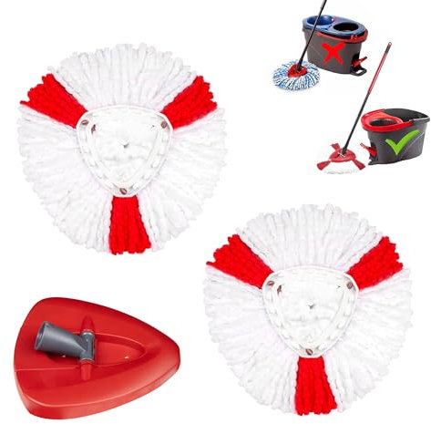 3 Stück Wischmopp Ersatzbezug, Bodenwischer Mop Ersatzkopf für Vileda&O-Cedar Easywring Ersatzmoppkopf, Mikrofaser Ersatz Moppkopf mit 1 Rote Basis