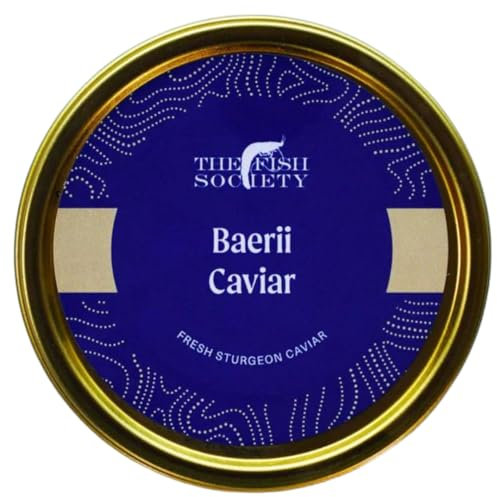 The Fish Society | Baerii Sturgeon Caviar | Fresh Italian Caviar from Family-Run Farm | Rich Flavour & Silky Texture | Sustainably Farmed | Ideal for Canapés & Gourmet Experiences (50g)