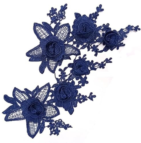 2 stycken rosor blomlappar att stryka på broderade lappar stryklappar blomma applikation för klänningar, byxor, hattar, jeans, sömnad, blomapplikation, pysseltillbehör – mörkblå