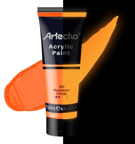Artecho Tube de peinture phosphorescente orange fluo (120 ml) pour toile, roche, pierre, bois, tissu, fournitures artistiques