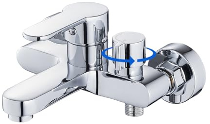 ROVOGO Badewannenarmatur Chrom, Mischbatterie Drehknopf rechts, Wandmontage | Drehbarer 2‑Wege‑Umsteller, Einhebel‑Mischbatterie Wannenarmatur mit S‑Anschlüssen, Badewanne Armatur, Duscharmatur für Wanne