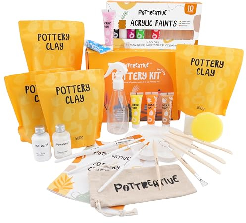 Lufttrocknendes Ton Töpferkit für Anfänger DIY TonTöpferei Starter-Kit enthält lufttrocknenden Ton, Anleitung, Modellierwerkzeuge, Heim-Töpfergeschenk für Festival und Jubiläum