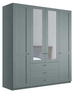 WIEMANN Drehtürenschrank mit 3 Schubkästen, mit 2 Spiegeltüren mittig, Landhausstil Kleiderschrank 200cm breit, Salbeigrün, Höhe 216cm, Marlow