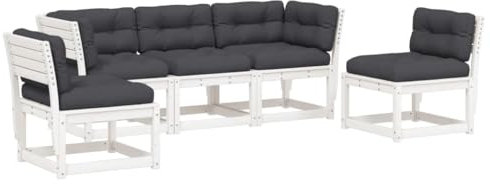 HETFTJN Loungemöbel Terrasse Bierzeltgarnitur Balkonmöbel Bistro Set - 5-TLG. Garten-Sofagarnitur mit Kissen Weiß Massivholz Kiefer für Café Hof Balkon Garten