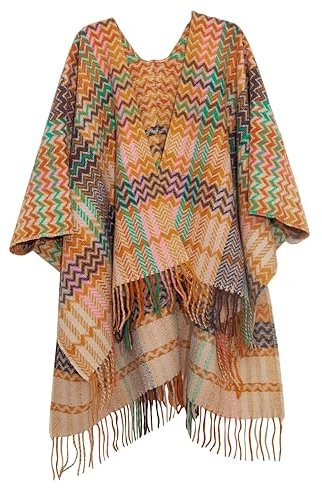 Schal Rundschal National Su Split-Schal für Damen mit karierten Ärmelbündchen Winter Schal Frauen (Yellow, one size)