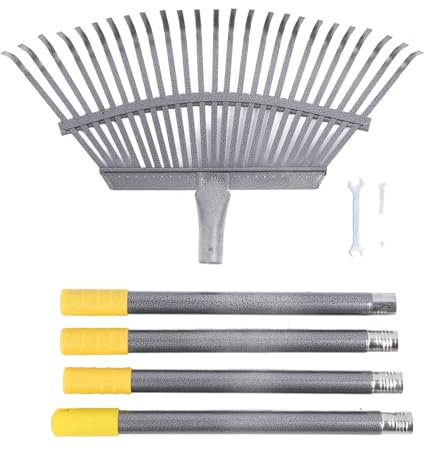 Rastrello da Giardino Rastrello per Foglie Larghe per Arbusti con 25 Denti Rastrello da Giardino con Manico Regolabile per Raccogliere Foglie, Tagliata, Spazzatura
