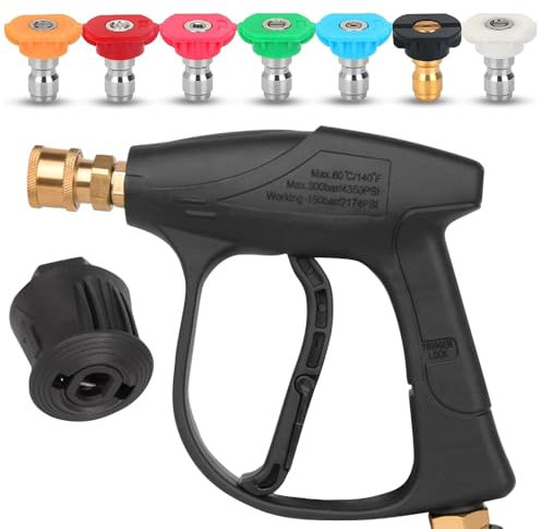 KBIBCK High Pressure Washer Gun with 7 Water Nozzle Tip, Short Jet Wash Gun with M22 14MM Hose Interface & Adaptor,1/4 Connector Pressure Washer Accessories for-Karcher for Car Washing Patio Cleaning