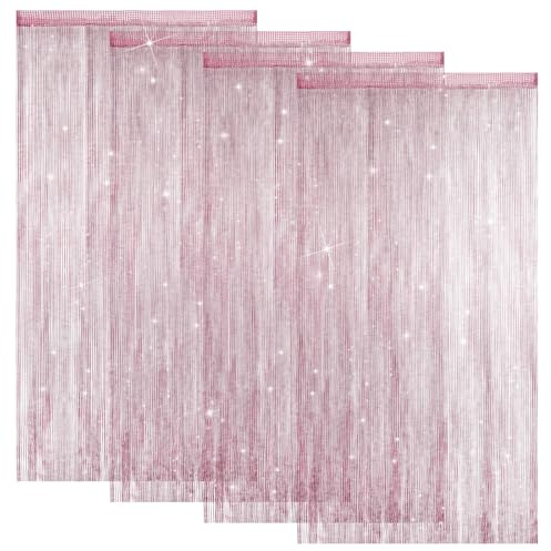 LITLANDSTAR 4 Stück Fadenvorhang Türvorhang, Glitzer Türvorhang Fensterdekoration Raumteiler Dekoration Perlenvorhang für Hochzeit Party Dekoration, 100 x 200cm (Rosa)