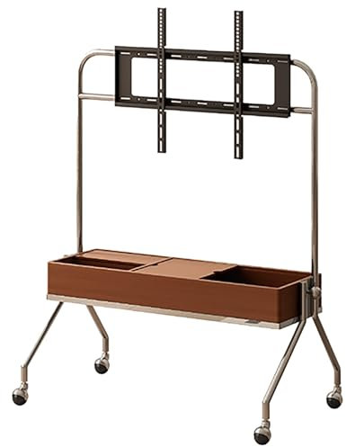 EKDJSN Mobiler TV Ständer, Rollender Fernsehständer Mit Rädern, Medienkonsolen TV Bodenständer mit Holzablagefach, TV Standfuss für 40-75 Zoll Fernseher, Höhenverstellbares(Brown)