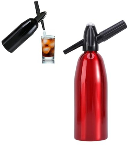 1L Soda Siphon Maker Aluminium Soda Siphon Bottle Manual Homemade Soda Mojitos, Gin Fizz Cocktails and Wine Spritzers, schwarz